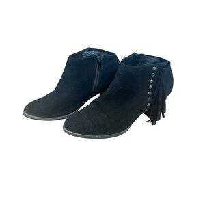 VIONIC Black Suede Studded Fringe Western Vibe Booties. size 8